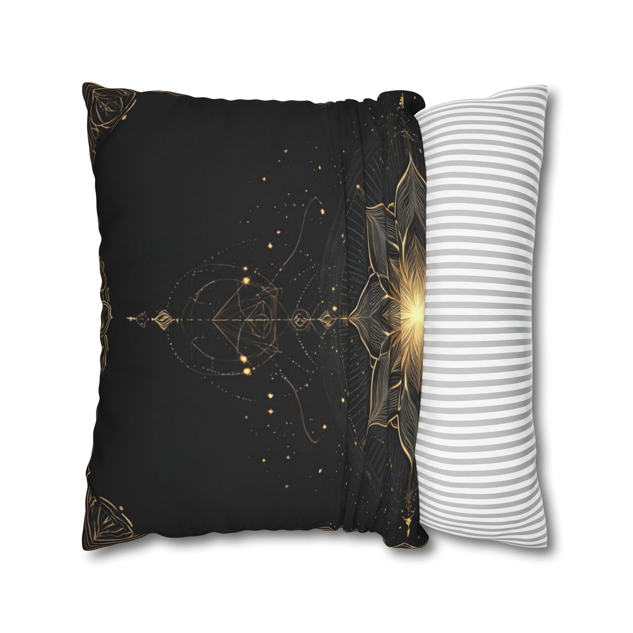 Lotus Mandala Decorative Pillow Cover — Black & Gold Spiritual Accent