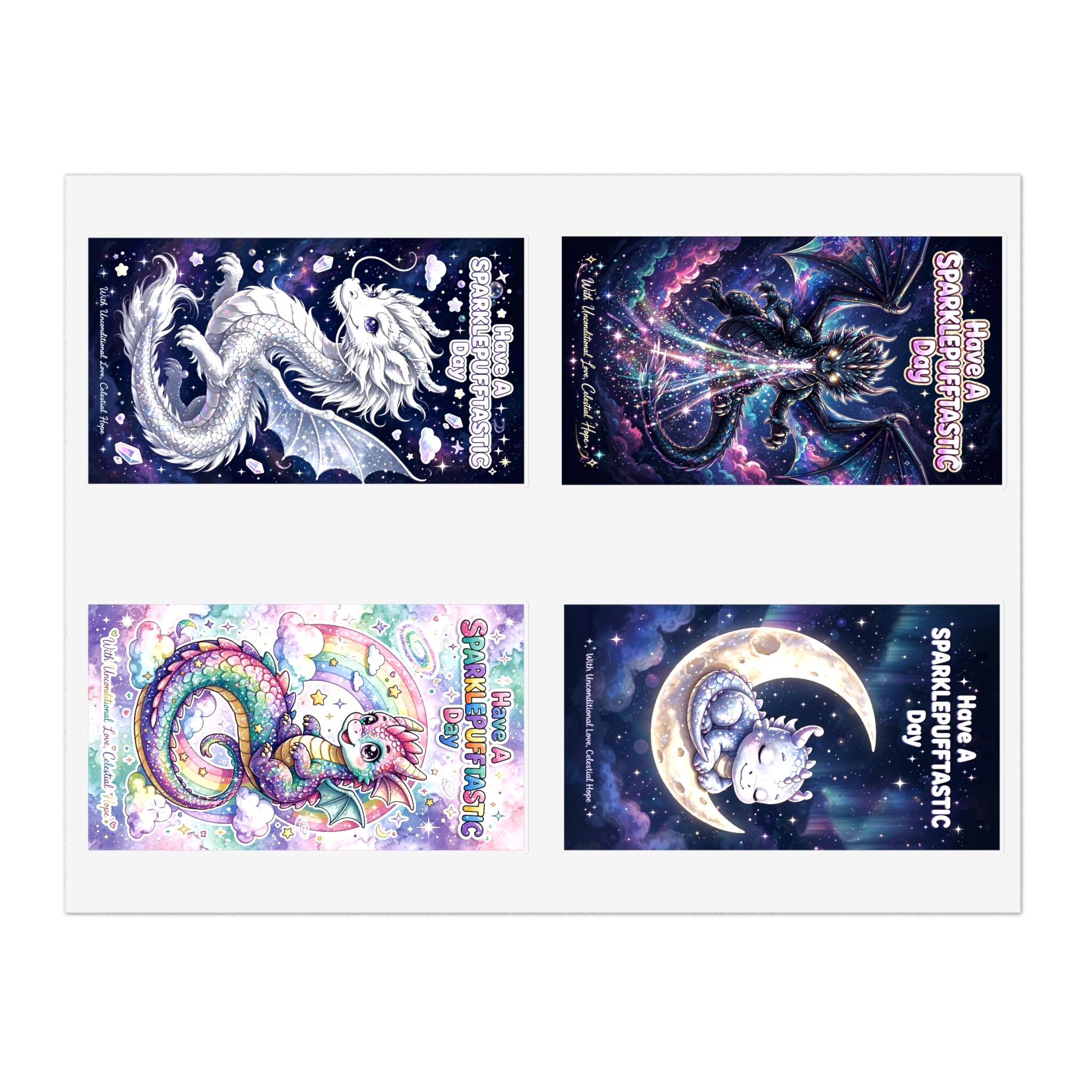 Whimsical Cosmic Dragons Sticker Sheet | Fantasy Celestial Stickers