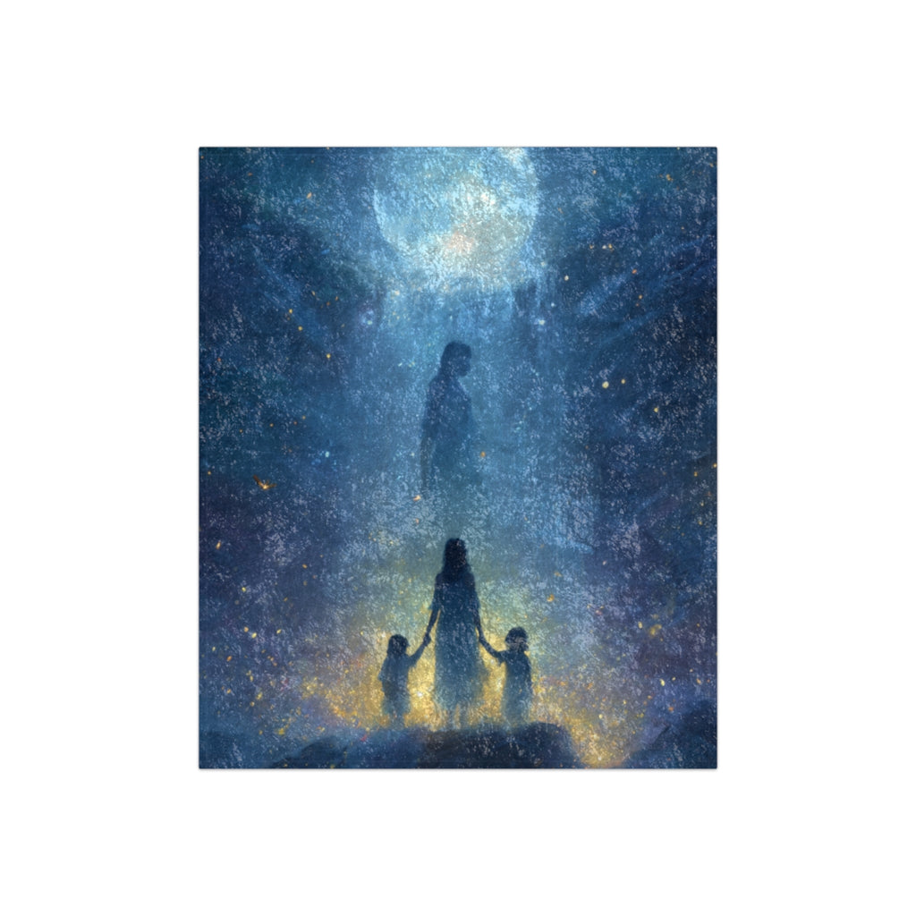 Crushed Velvet Blanket — Moonlit Family Silhouette Starry Throw